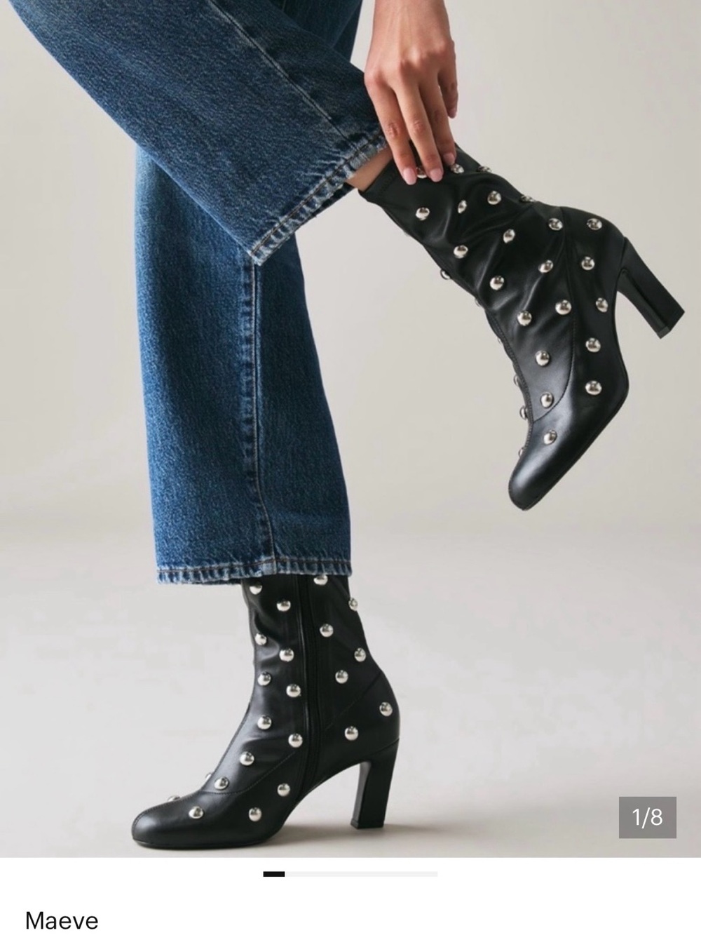 Anthropologie Black Studded Mid-Heel Ankle Boots